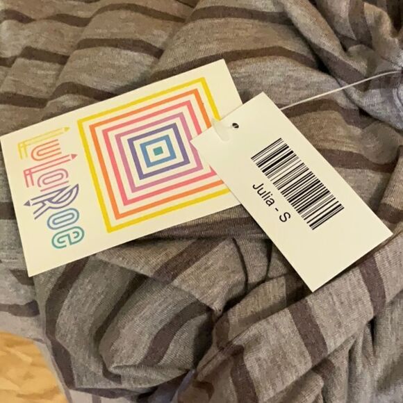 LULAROE JULIA dress in size small 2 tone gray colored stripes - Picture 11 of 12